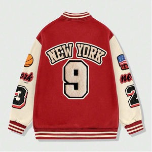 Veste d'hiver universitaire en toile avec blocs de couleur sur le devant, patch brodé avec lettres, style streetwear personnalisé Rainbow Spray - Product Image 5