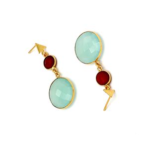 Boucles d'oreilles en calcédoine bleue cornaline en laiton plaqué or 18 carats fabriquées à la main | Bijoux de mariage pour femmes à la mode | Marque DUA Jaipur - Product Image 4