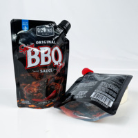 Pochettes souples personnalisées de 100 ml, 150 ml, 200 ml avec bec verseur, qualité alimentaire, pour assaisonnement barbecue, sauce BBQ, salade, chili, ketchup, et sauces épicées