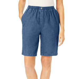 กางเกงขาสั้นผ้าฝ้าย100% สีกรมท่าสำหรับผู้หญิงกางเกงขาสั้นของ2025ผ้ายีนส์ขาสั้นสไตล์ตรงตามสั่ง - Product Image 1