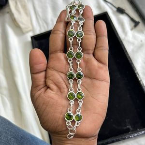 สร้อยข้อมือเงินสเตอร์ลิง925สร้อยข้อมือเพทายเพอริโดสร้อยข้อมือทำมือสร้อยข้อมือกำไลข้อมือเพอริดอทสายรัดข้อมือหิน8ชิ้น - Product Image 4