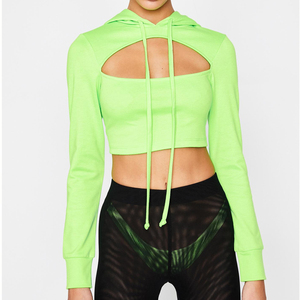 Nuevas mujeres personalizadas verde lima recortada Crop Top Sudadera con capucha pulóver sudadera con Sujetador deportivo sudaderas con capucha - Product Image 3