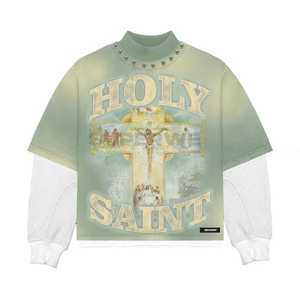 OEM Custom <b>Men's</b> <b>Casual</b> 100% Graphic Layered <b>Long</b> <b>Sleeve</b> T-<b>Shirt</b> 100% Cotton Jersey with Ribbed Knit <b>Sleeves</b> 220 gsm - Product Image 2