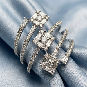 Fabricant direct de Chine et de Hong Kong, triple pavé de diamants naturels en or blanc massif 18 carats, coupe brillante, classique, pour mariage - Product Image 1