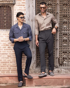 Chemise Homme Manches Longues Cosmic Gris Col Pointu Cuban - Product Image 2