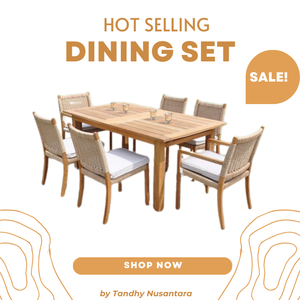 Ensemble table et chaises en teck massif naturel, produit de haute qualité avec de nombreuses chaises pour extérieur, intérieur, jardin, restaurant - Product Image 5