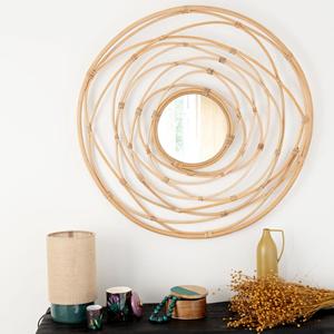 Espejo de pared de ratán duradero ecológico redondo de remolino costero bohemio hecho a mano decoración de Pascua - Product Image 4