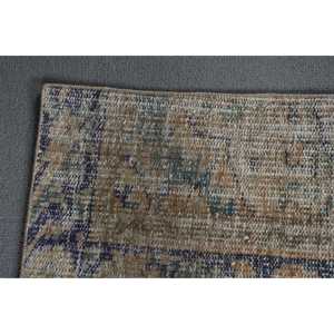 Turkish Rug 1,2x8,5 ft, <b>Brown</b> Blue Ikat <b>Wool</b> Vintage Rug - Product Image 4