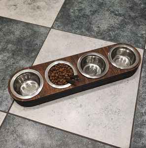 Natural Wooden <b>Raised</b> <b>Dog</b> <b>Bowls</b> Pet Food Stand With Two Stainless Steel <b>Bowls</b> Elevated Pet Feeder Wood Pet Feed Holder - Product Image 4