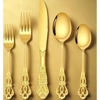 Service de table de luxe écologique avec poignée en relief royale, 20 pièces, vaisselle dorée, finition miroir, style antique