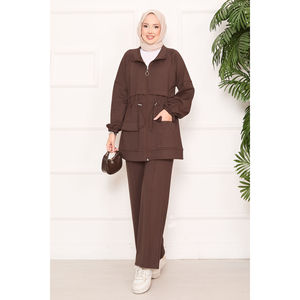 Ensemble hijab deux pièces marron café, style décontracté avec taille ajustable et détail poche - Product Image 6