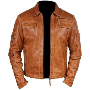 Top qualité fait taille réglable prix de gros veste en cuir utilisation extérieure col rabattu hommes vestes en cuir - Product Image 1