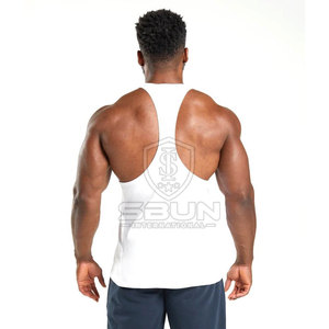 SBUN <b>Men's</b> <b>White</b> Square Neck <b>Tank</b> <b>Top</b> Solid Color Front Logo Athletic Bodybuilding Vest - Product Image 2