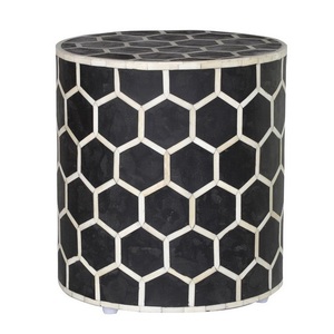 Mesa auxiliar con incrustaciones de hueso de la mejor calidad con Diseño a rayas, Ágata pulida y taburete estilo animal negro de la India - Product Image 4