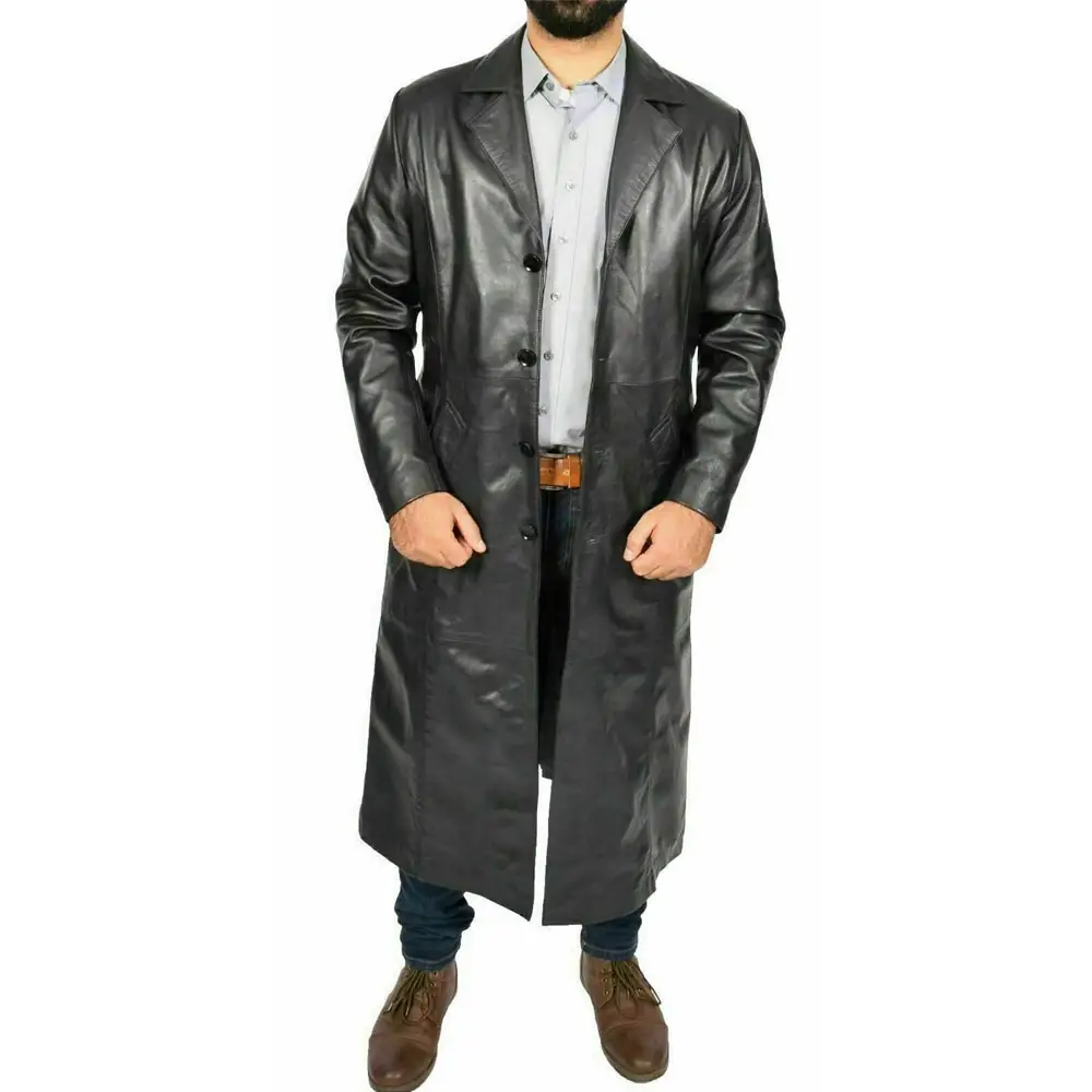 Trench-coat long en cuir pour hommes de taille adulte à la mode Trench-coat long en cuir pour hommes de couleur unie sur mesure