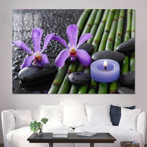 Lienzo impreso: elegante arte de pared con diseño de orquídeas moradas y bambú - Decoración Zen, vidrio - Product Image 1