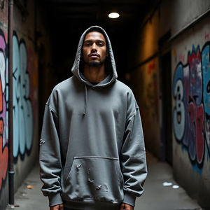 Sudadera CON CAPUCHA DE EE. UU. OEM Streetwear personalizada para hombre Vintage Wash Drawstring-less Outline Stitching Hoodie | pullover stone wash spray - Product Image 6