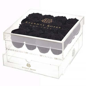 Madison Sixteen Rose Gift Box Midnight Black Preserved Roses in Square Acrylic for Valentine's Day and Mother's Day Gifts - Product Image 1