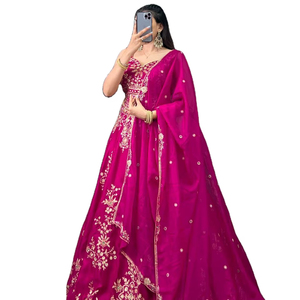 Shree Indian Exports Rani Blue Modern Bride Wedding Winter Special Faux Fur Embroidered Lehenga Choli Cancan Attach - Product Image 1