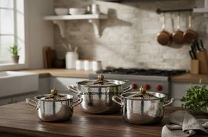 Stainless Steel Eco-Friendly Hammered Cookware <b>Set</b> Customized Design Simple Luxury Style Cooking <b>Pan</b> Casserole <b>Pot</b> Lid Buffet - Product Image 4