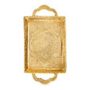 ถาดเสิร์ฟอาหารทองเหลืองพร้อมหูจับตกแต่งสีทองดีไซน์คลาสสิกถาดโลหะทองเหลืองสำหรับของหวานเสิร์ฟอาหารอร่อยที่บ้าน - Product Image 1