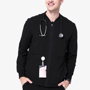 New Design OEM Custom Made <b>Men's</b> Zipper <b>Scrub</b> Set High Quality Spandex Twill Fabric Seamless Fusing Customized Colors Hospital - Product Image 2
