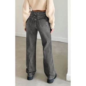 Jean en denim gris à jambe large pour femme, taille haute, de luxe, écologique, durable, style urbain, tendance, tailles 26-40 - Product Image 5