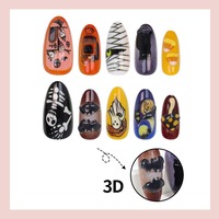 NBL-JX-226 Halloween 3D Bat Ghost Skull Embossed Press on Nails Reusable Full Cover False Nails 30PCS