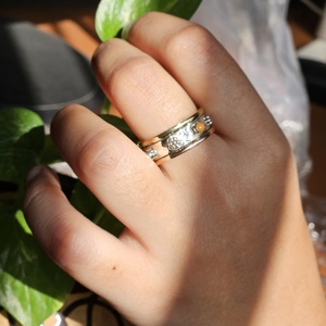 Three Tone Fine <b>Ring</b> with Coral & Flower Elegant <b>Spinner</b> Design - Product Image 1