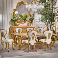 Table à manger rectangulaire de style baroque en bois massif sculpté, design italien haut de gamme, style rétro français.