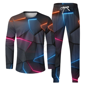 Conjunto Deportivo Informal de Dos Piezas para Hombre, Estampado Degradado, Ligero, Transpirable, Camiseta de Manga Larga de Secado Rápido, Pantalones Deportivos Ecológicos - Product Image 5