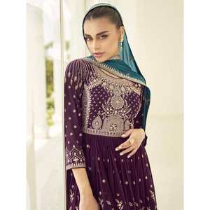 ชุดแต่งงานผ้าจอร์เจตต์สุดหรู สีไวน์ ปักลาย ชุดปาลาซโซ - Product Image 1