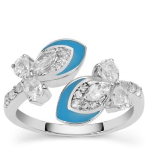 Bague en argent sterling plaqué rhodium avec topaze blanche 1,35 ct taille marquise, bijoux fins - Product Image 1
