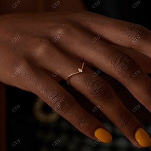 Banda de apilamiento minimalista de oro amarillo de 14K para mujer, banda de boda curvada de diamante Natural con una sola piedra, Baguette - Product Image 2