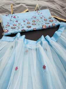 Hint butik gökyüzü mavi renk Trendy parti giyim tasarımcısı Lehenga Choli <span class=keywords><strong>Net</strong></span> ipek ve dizisi ile çalışmak için kullanılabilir satış - Product Image 6