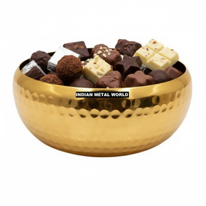 Tazón de Servir de Acero Inoxidable Martillado Dorado Fantástico de Indian Metal World, Tazón Decorativo para Chocolate para Bodas y Decoración del Hogar - Product Image 1