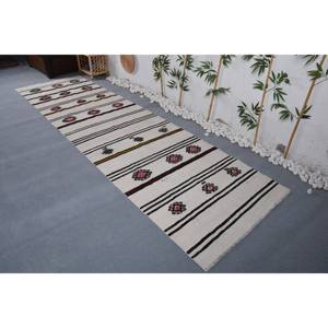 Tapis classique en laine à rayures 33x122 pi motif traditionnel blanc et noir pour tapis moelleux d'entrée avec support en latex - Product Image 3