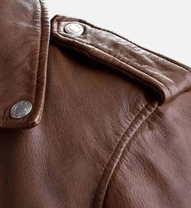 Chaqueta de cuero de motorista marrón para hombre con cierre de cremallera Estilo casual de invierno Acabado - Product Image 4