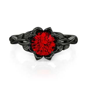 Jeulia Custom Twist Gothic Black Lotus Cluster <b>Ring</b> with Birthstone Inlay - Product Image 3