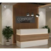 Bureau d'accueil d'angle moderne pliable en bois pour salon de coiffure avec éclairage LED, idéal pour hôpitaux, centres commerciaux, extérieur et hôtels