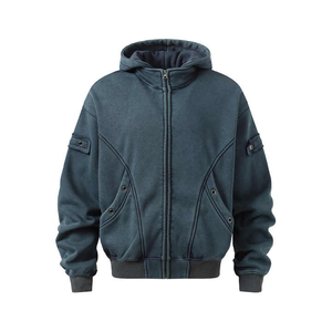 Amazing Design High Quality Custom 360g <b>Men's</b> Hoodies Fleece <b>Lined</b> Vintage Washed Heavy Weight Zip up <b>Hoodie</b> for <b>Men</b> - Product Image 3