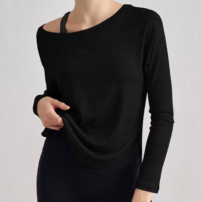Women One Shoulder Yoga Top Long Sleeve Loose Fit Sports Shirt Custom Logo OEM ODM Activewear Manufacturer