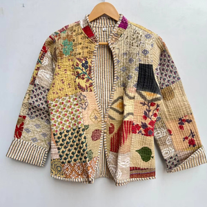 แจ็คเก็ตสั้นแบบวินเทจทำด้วยมือเสื้อโค้ทผ้าฝ้ายปักลายดีไซน์ผ้าถักของขวัญที่สมบูรณ์แบบสำหรับเธอ - Product Image 1