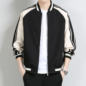 Customized <b>Men</b> Spring Baseball Jackets Casual <b>Coat</b> Striped Long Sleeve Zipper Stand Collar All-match Youth Casual Varsity Jacket - Product Image 2