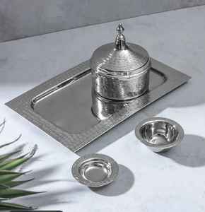 Plateau de service en acier inoxydable au design moderne, design moderne, écologique, ovale, poli, passe au lave-vaisselle, pour la maison et les restaurants - Product Image 2