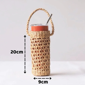 Portabotellas de agua reutilizable ecológico, portabotellas portátil de estilo clásico de ratán, hecho de Material de jacinto de agua Natural - Product Image 5