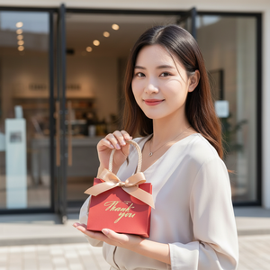 Sacs cadeaux classiques de luxe en papier couché recyclable pour Noël, avec poignée en corde de coton, personnalisables, avec estampe dorée « Merci » en offset, vente en gros - Product Image 3