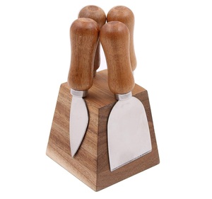 Juego de cuchillos para queso de 4 piezas con diseño de mango de madera Juego de cubiertos de cocina y vajilla de 4 piezas Mantequilla de acero inoxidable Pizza Queso - Product Image 5