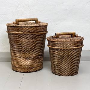 Braided rattan <b>storage</b> bin with lid home use basket <b>containers</b> factory price <b>container</b> bins - Product Image 1