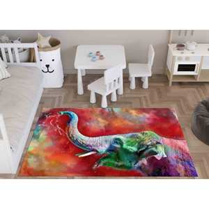 Alfombra Estampada: Animal, Elefante Abstracto, Colorida, Antideslizante, Alfombra de Área, Alfombra de Chenilla - Product Image 3